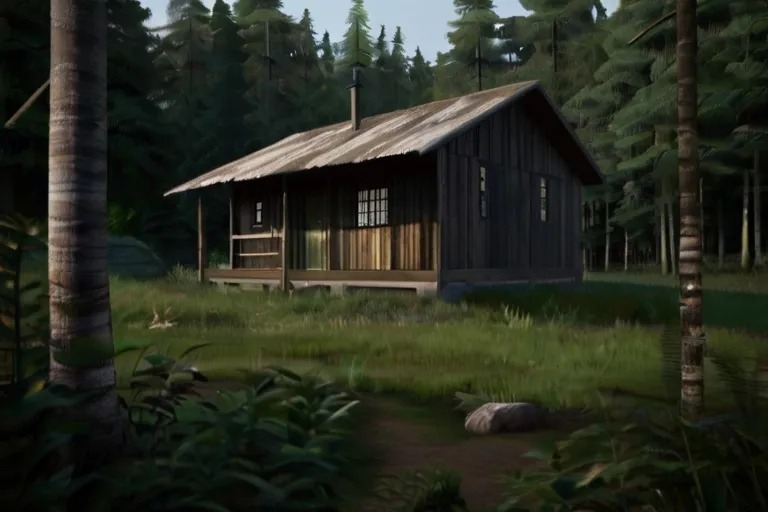 a painting of a cabin in the woods