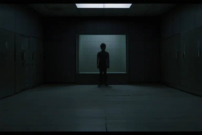 a person standing in a dimly lit room