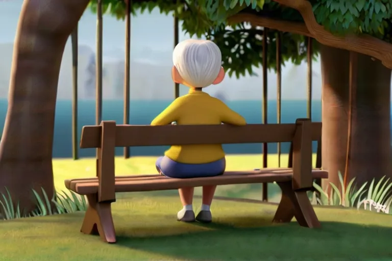 a person sitting on a bench in a park