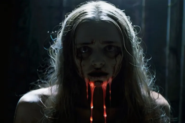 a woman with blood dripping down her face