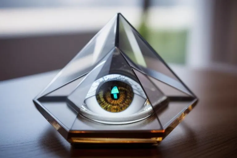 a glass pyramid with an eye inside of it