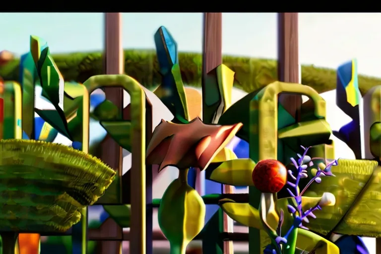 a digital painting of a flower and a fence