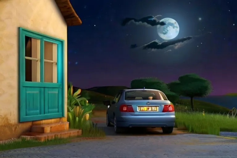 a car parked in front of a house at night