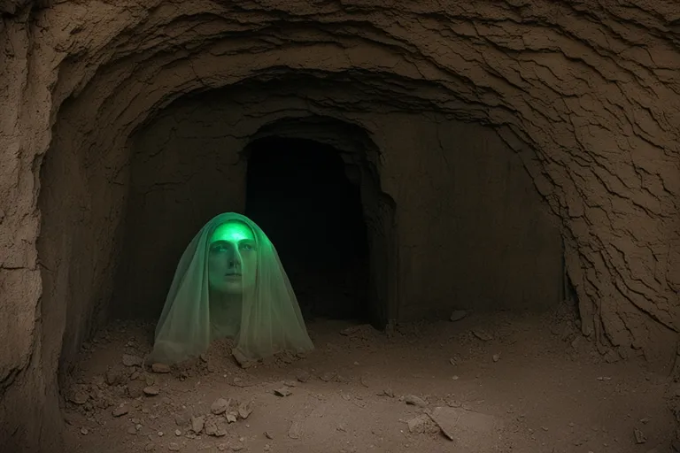 a ghost in a tunnel with a green light