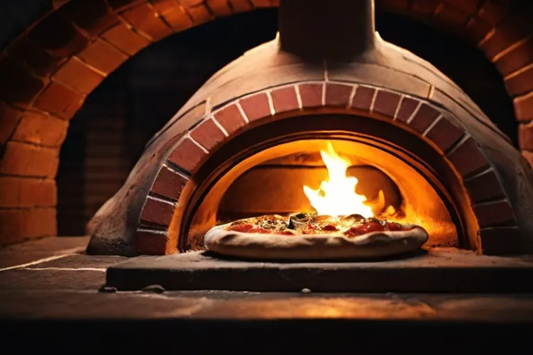 a pizza is being cooked in a brick oven