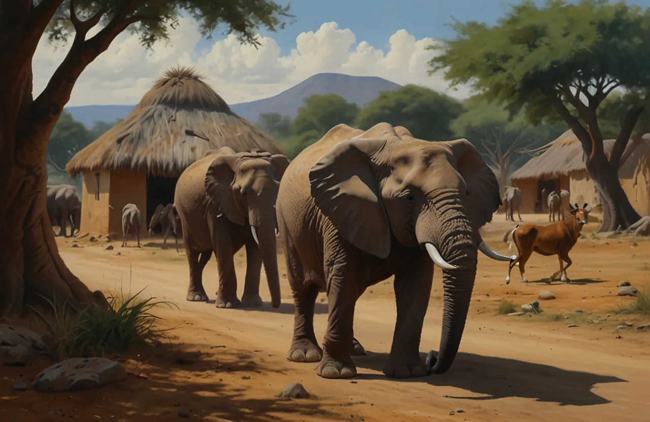 a herd of elephants walking down a dirt road