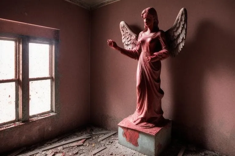 a statue of an angel standing in a room