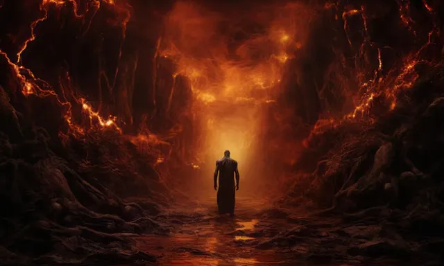 a man standing in the middle of a cave