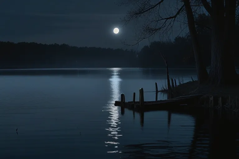 a full moon is seen over a lake at night