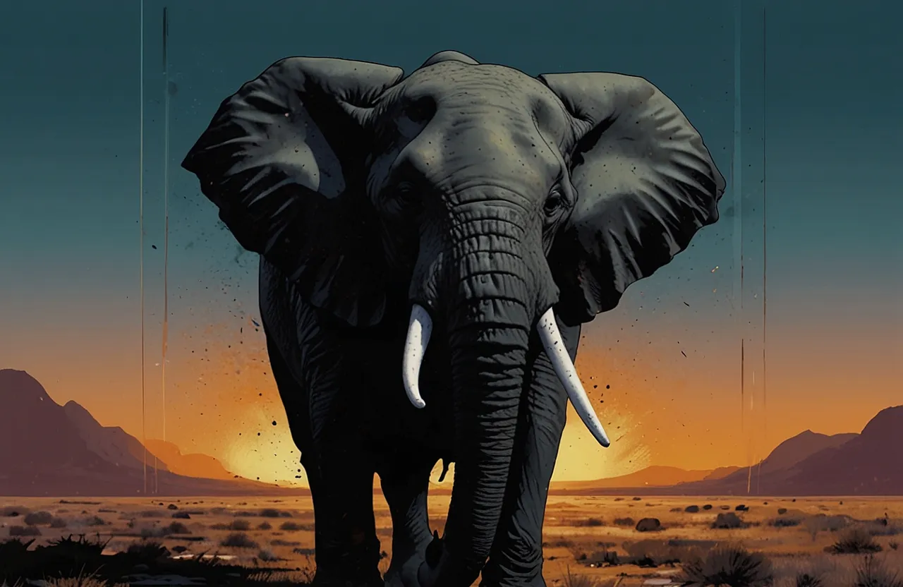 an elephant standing in the middle of a desert