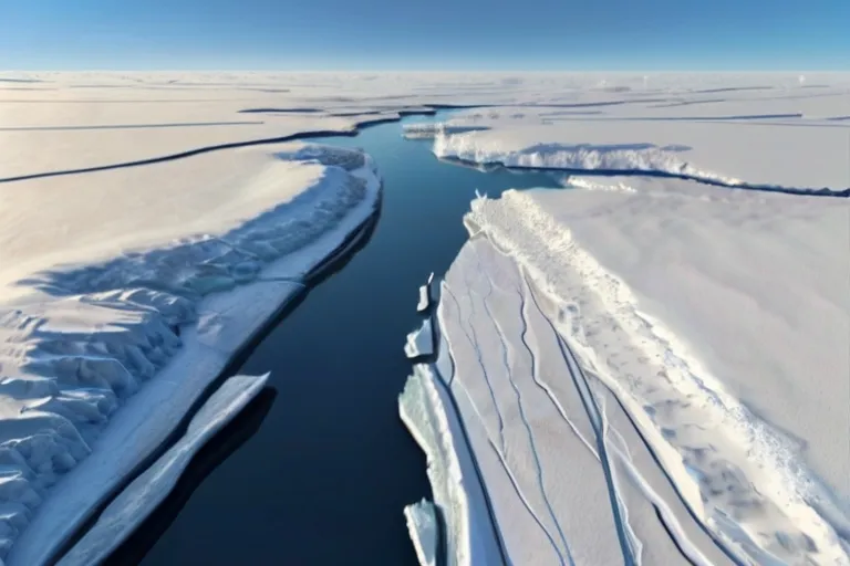 Aerial drone shot of a vast snowy Antarctic landscape under a clear sky.