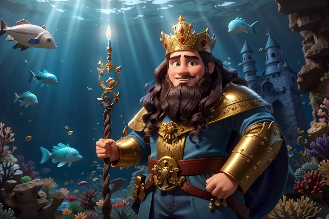 a cartoon character holding a sword in a underwater scene