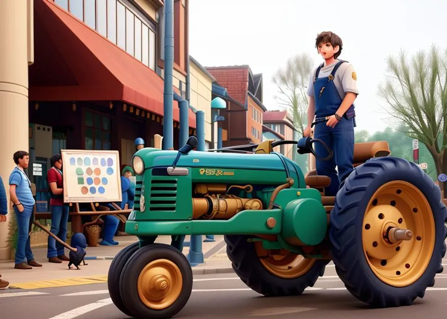 a man standing on top of a green tractor