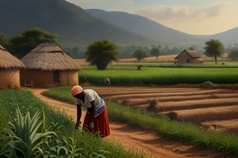 a painting of a woman working in a field