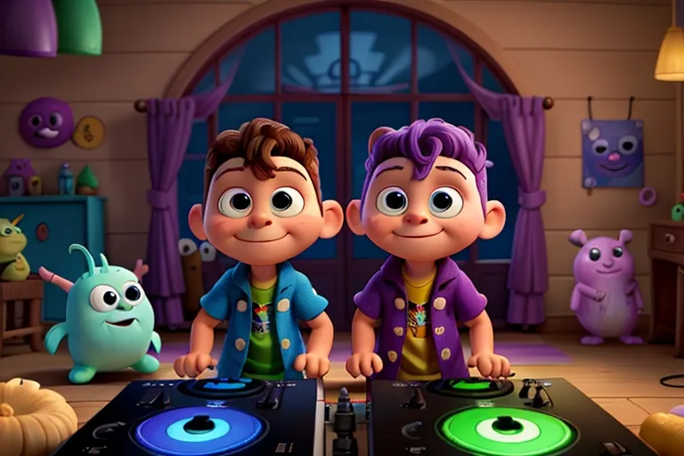 DJ and Chowder sneaking around the house's perimeter, their faces illuminated by the glow of flashlights]