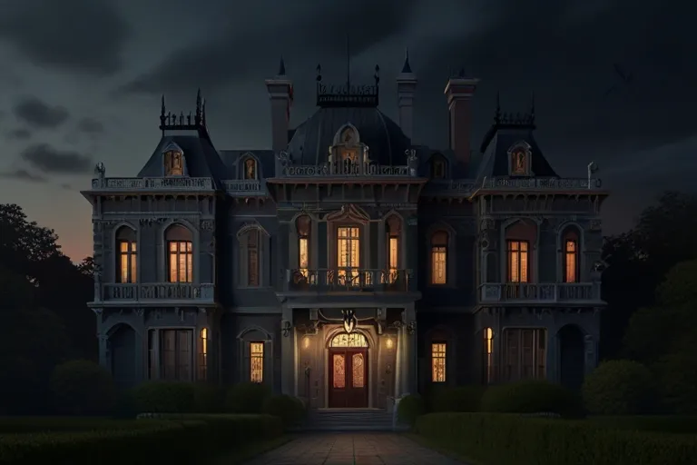 "As dusk falls, Emily, a curious and adventurous young woman, approaches an old, abandoned mansion. The mansion stands silent and foreboding, its ornate facade hinting at mysteries hidden within."