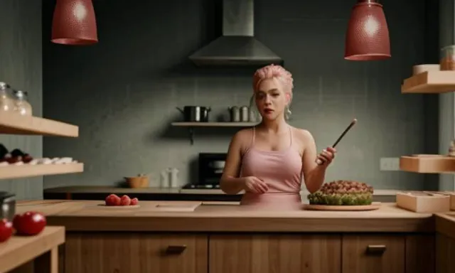 Full body portrait of a Hyper realistic and detailed P!nk in the kitchen being a housewife making food for the kids, professional studio lighting, stunning facial expression, beautyshot, octane render, 8k, intricate and detailed, beautiful woman,