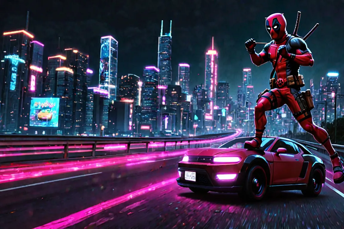 a man in a deadpool costume is driving a car