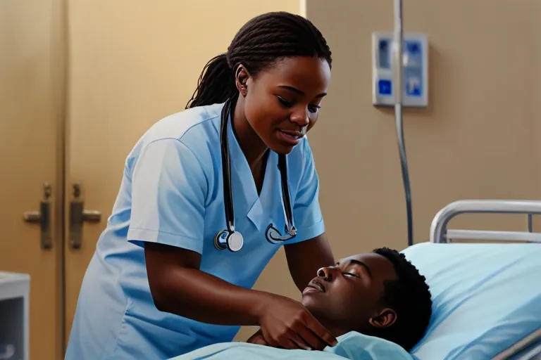 a nurse is tending to a patient in a hospital bed