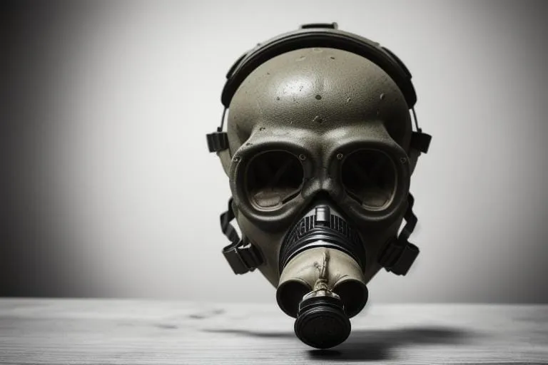 a gas mask with a gas mask on top of it