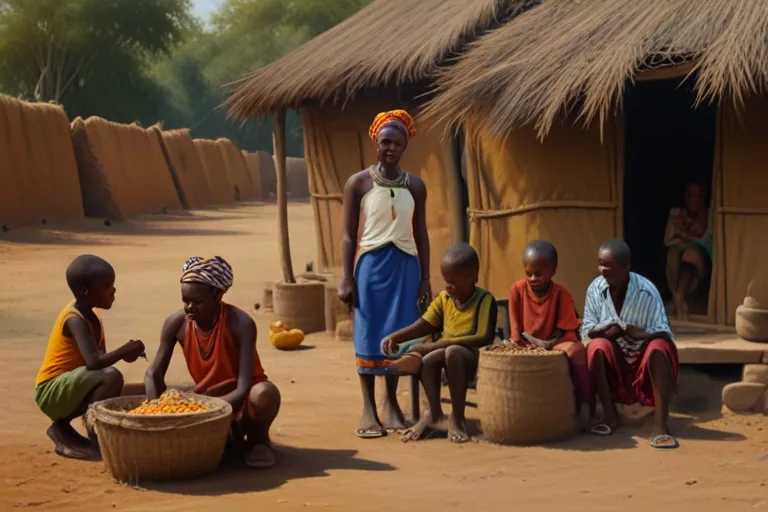 a group of people sitting around a basket of food