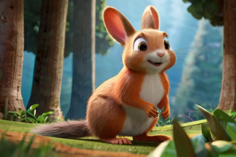 a cartoon squirrel is standing in the forest