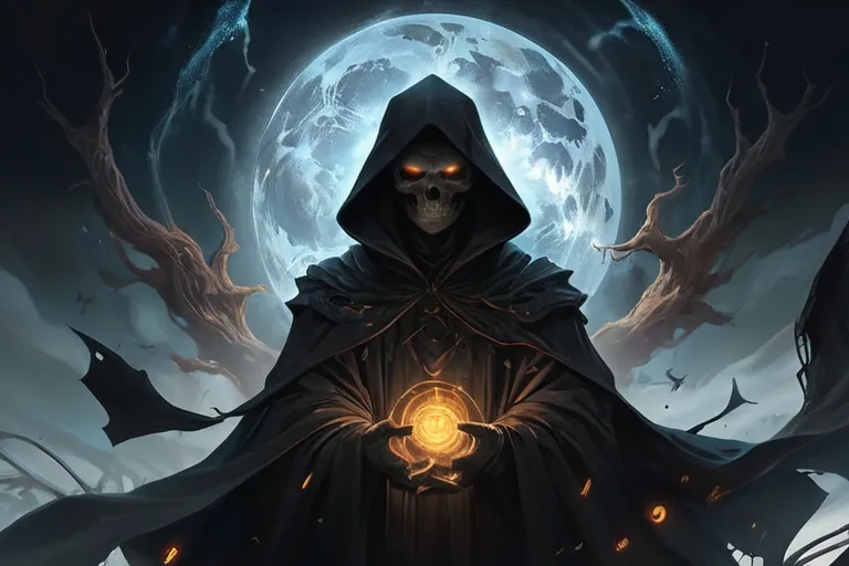 a man in a hooded robe holding a glowing orb