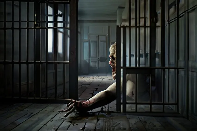 a person in a jail cell with their foot on the floor