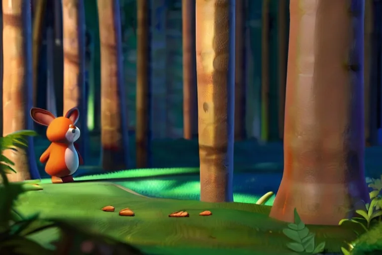 a fox in a forest with trees and grass"And so, the friends returned to their playful adventures in the magical forest, knowing that as long as they had each other, they could overcome any challenge that came their way."