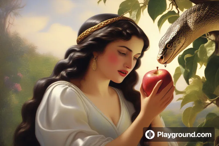 a painting of a woman holding an apple