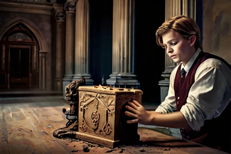 a painting of a boy playing with a box