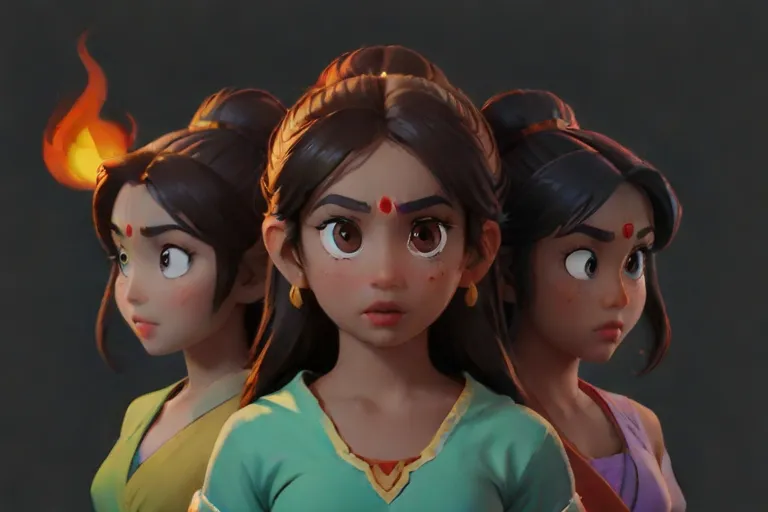 Pratyusha, Sadhika, and Bhargavi stand side by side, their expressions hardened with determination as they prepare to face their adversary, their beauty a mask for the darkness that lies within. only 3 girls