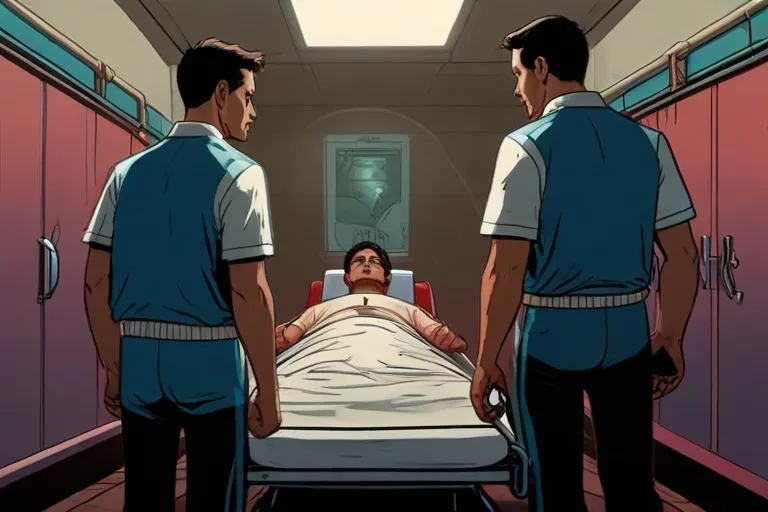 a man laying in a hospital bed next to another man