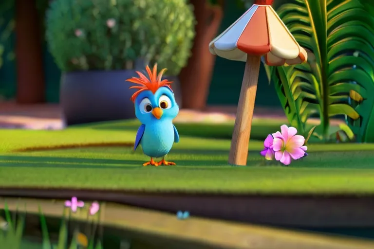 plant, cartoon, tree, toy, grass, beak, leisure, fun, landscape, electric blue