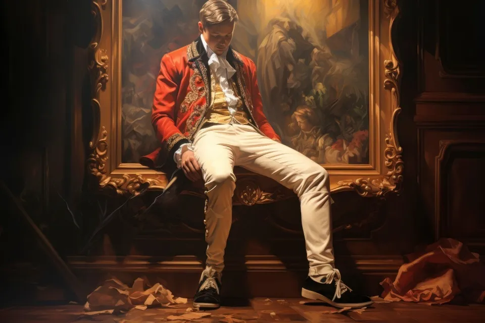 a man in a red jacket sitting on a chair