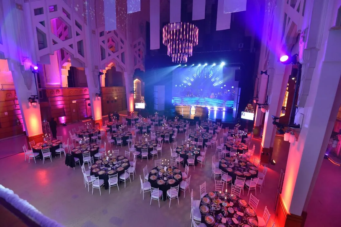 a large banquet hall inside a church