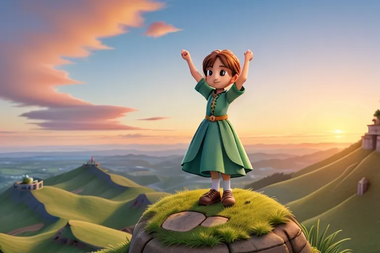 Lily stands atop a hilltop, her arms outstretched to the sky as she drinks in the beauty of the sunrise, her heart filled with gratitude for the wonders of the world.

