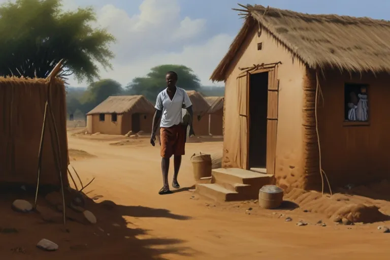 a painting of a man walking down a dirt road