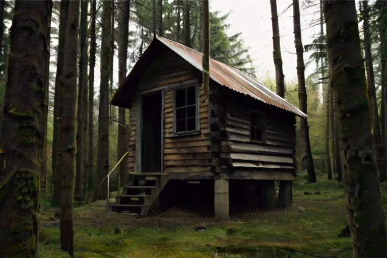 "Finding a clearing with an old, dilapidated cabin, Sarah felt a mix of relief and apprehension."