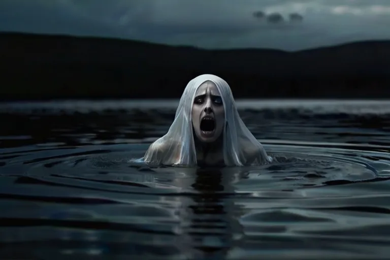 a woman floating in a body of water with her mouth open