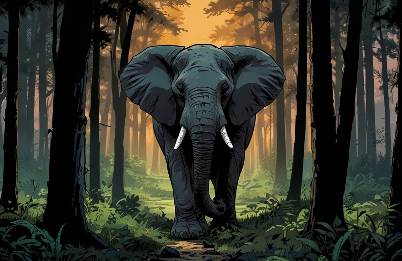 an elephant standing in the middle of a forest