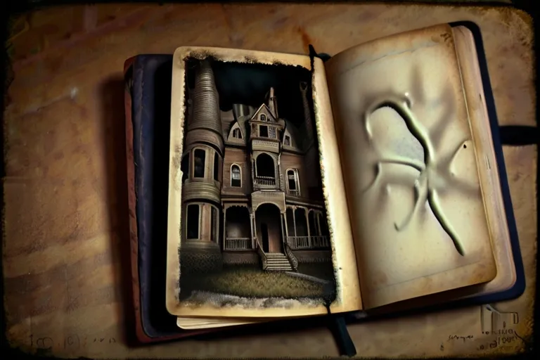 an open book with a drawing of a house on it