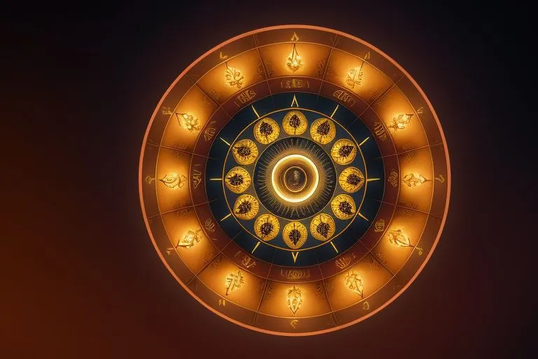 a circle of gold lights with a black background