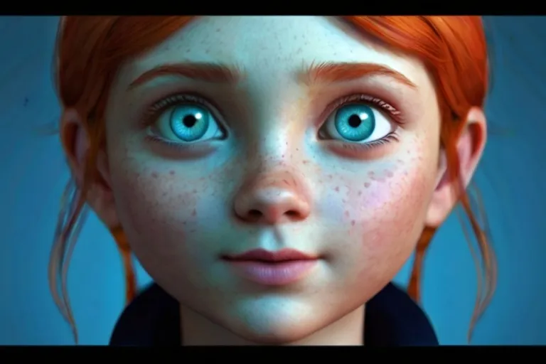 a digital painting of a girl with freckles on her face