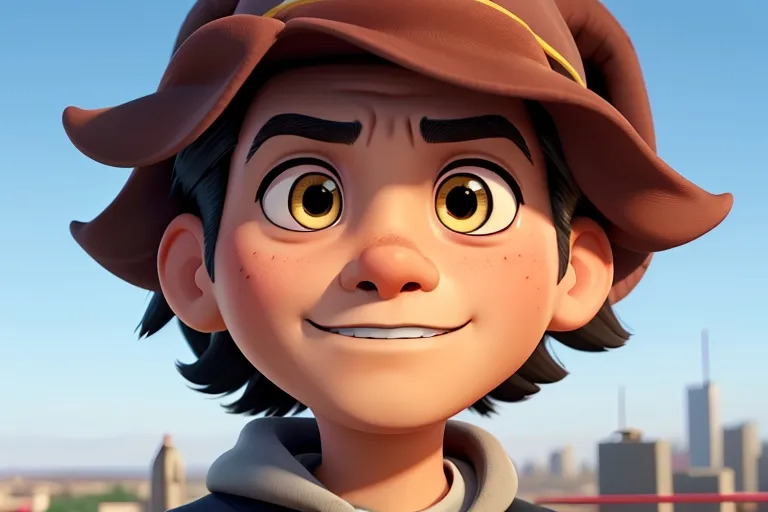  Close-up of Kai's face, a sense of fulfillment and pride evident in his eyes as he gazes out over the city he helped rebuild.