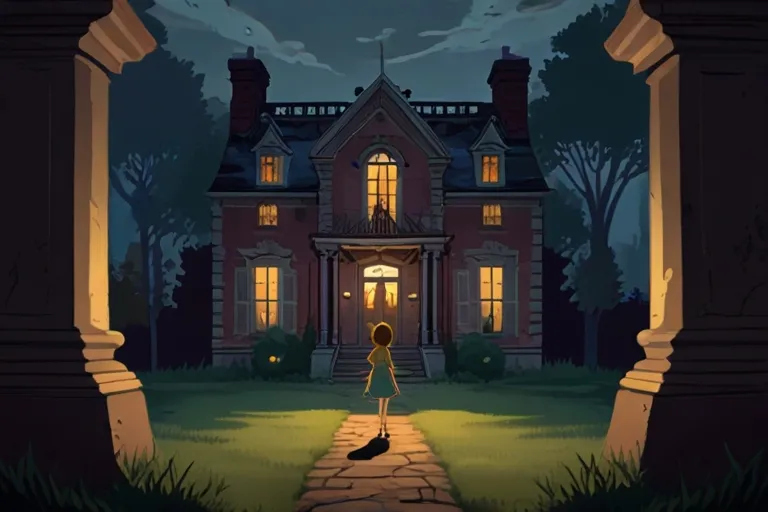 "As dusk falls, Emily, a curious and adventurous young woman, approaches an old, abandoned mansion. The mansion stands silent and foreboding, its ornate facade hinting at mysteries hidden within."