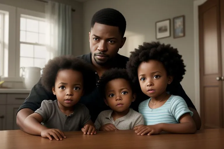 a man and three children sitting at a table