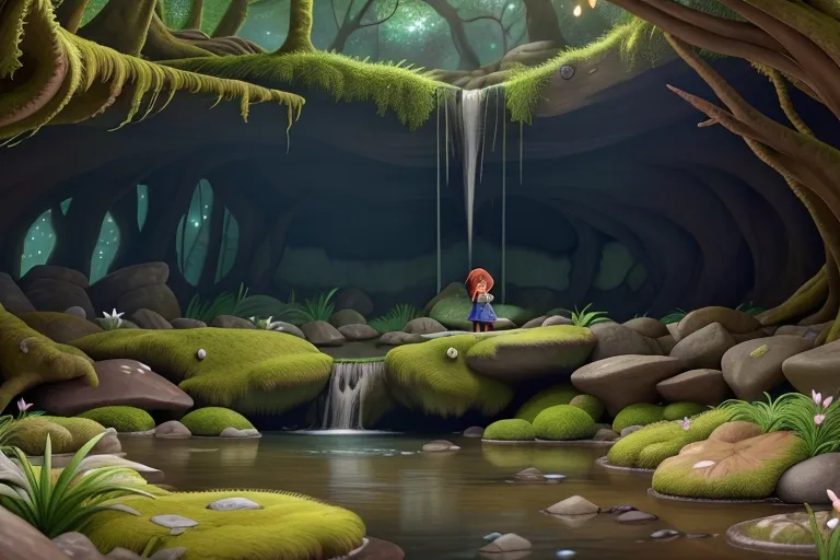 Lily stumbles upon a hidden waterfall nestled deep within the forest, its waters cascading down moss-covered rocks in a sparkling cascade of light and sound, filling her heart with wonder and awe.

