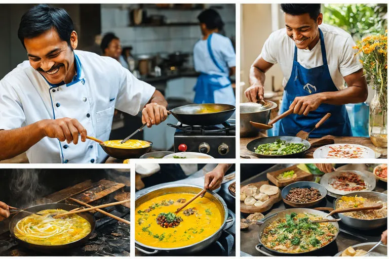 a series of photos showing a man cooking food