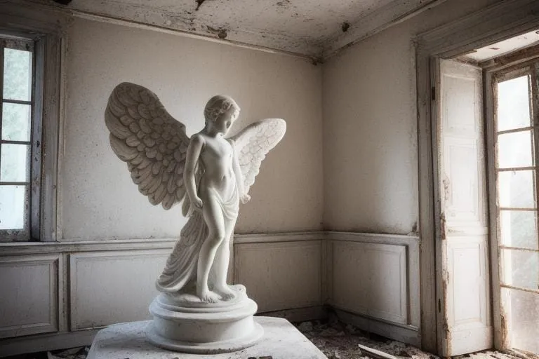 a statue of an angel in a room